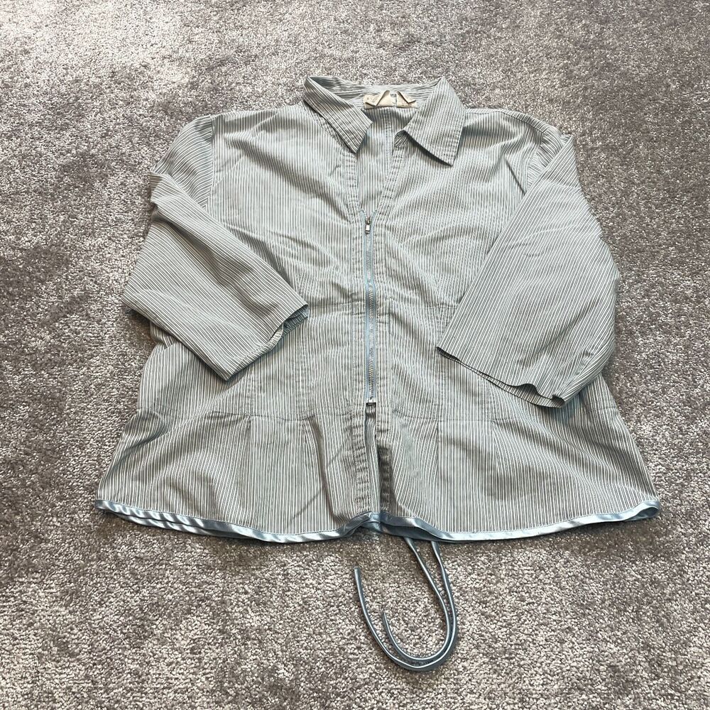 Fiorlini International Blouse Shirt Womens XL Light Blue Striped Stretch Zip Up